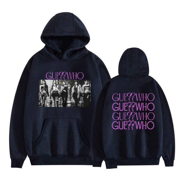 GUE Double Sided Pattern Hoodies For Unisex Vintage Pullovers,S,Navy blue1