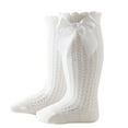 thumbnail image 3 of Girls Knee-High Socks Cotton Cute Bowknot Over the Calf Stockings 0-2 Years Toddlers Kids Solid Breathable Hollow-Out Long Boot Sock, 3 of 3