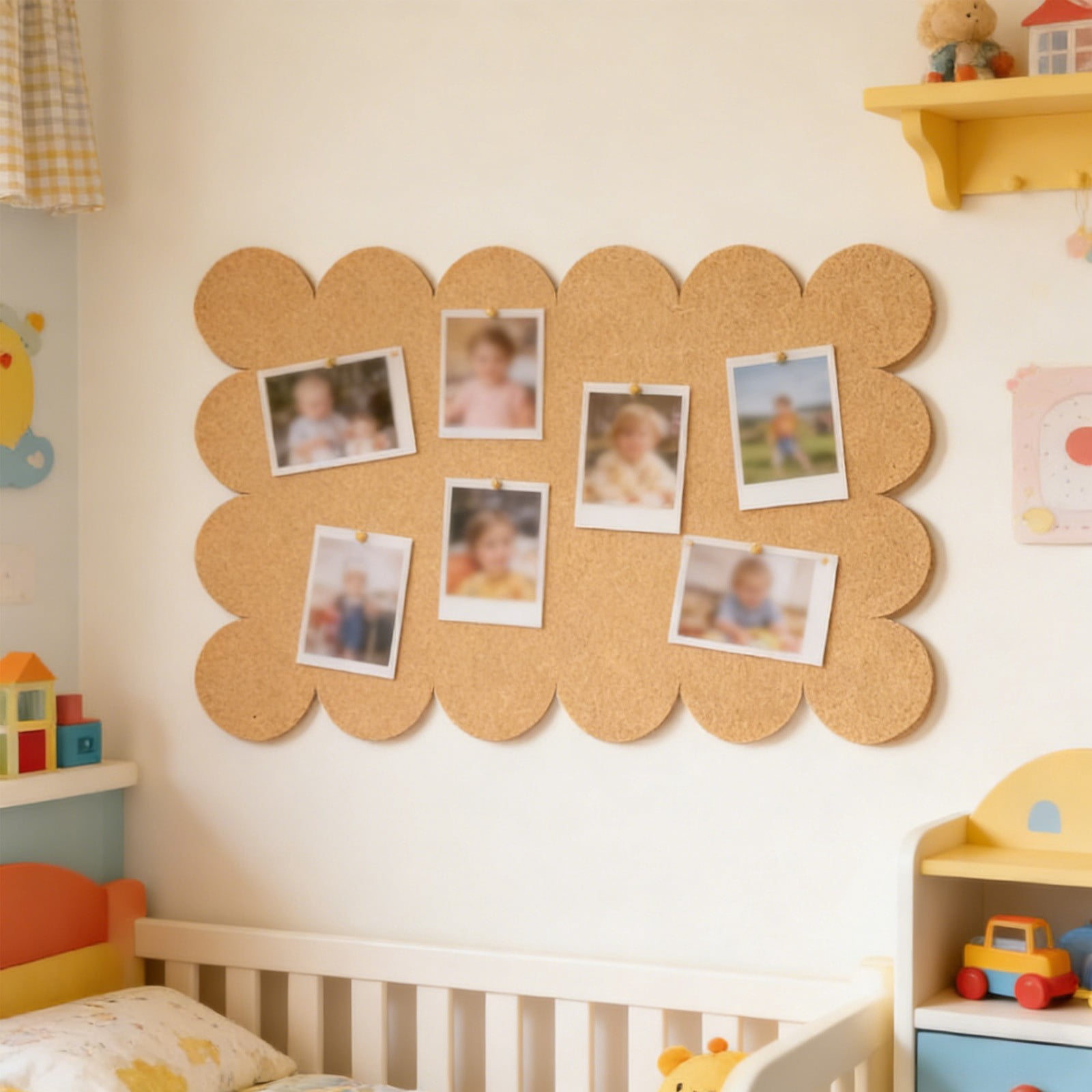Scalloped Border Fabric Bulletin Board Rectangular Note Board Peel And Stick No Nails Photo Board For Bedroom Office Kitchen Wall Decoration Memo Board Decorative Board Home Office Wall Memo Board