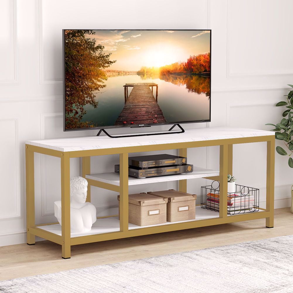 Tribesigns Gold TV Stand, 3-Tier TV Console for TVs Up to ...