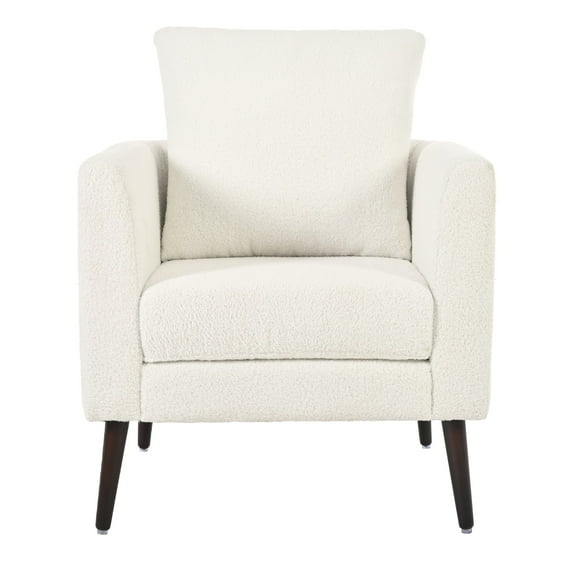 Knubmt Modern Armchair with Wood Legs and Waist Pillow, Upholstered Fabric Club Chair Accent Chair for Living Room/Bedroom/Study/Waiting Room, White