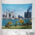 thumbnail image 1 of Detroit Tapestry, Industrial City Center Shoreline River Scenic Panoramic View in a Sunny Day, Fabric Wall Hanging Decor for Bedroom Living Room Dorm, 5 Sizes, Blue Green Grey, by Ambesonne, 1 of 1