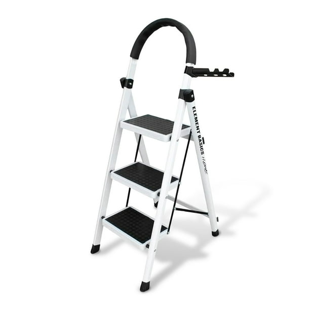 Escalera De Acero Tubular Tipo Tijera Plegable 3 Escalones Blanco