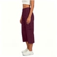 thumbnail image 6 of Fnooota Women's Cargo Capri Pants, Stretchy Casual Fall Side Split Elastic Waist Cropped Work Trousers Wine Size S, 6 of 7