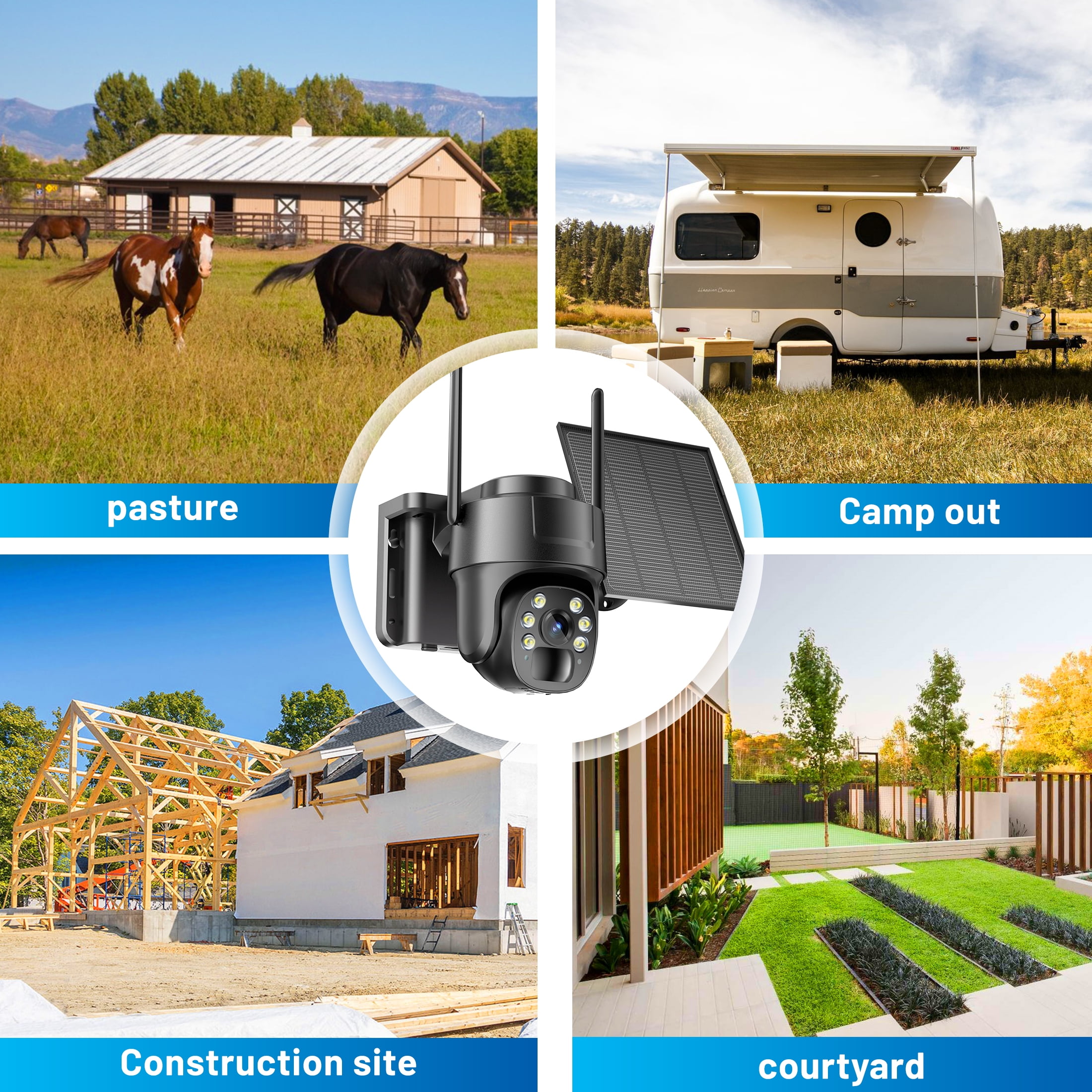 Runofast 4G LTE Cellular Solar Security Camera With Virtual SIM Card, 2K No WiFi Security Cameras Wireless Outdoor