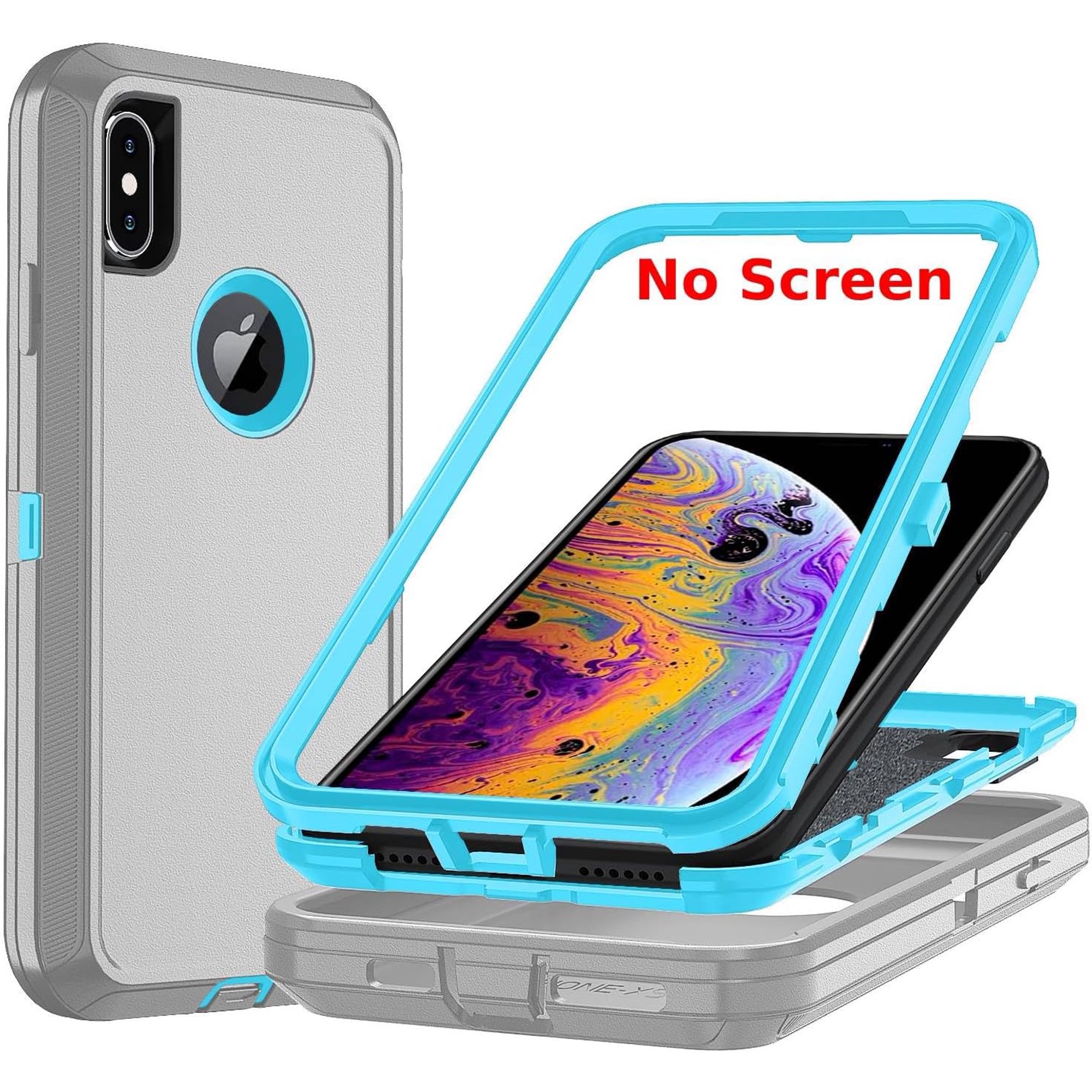BDKWID-for iPhone X Cases/Case iPhone Xs, 3-Layer Durable Phone Case Heavy Duty Protection Case Cover, Shockproof Dropproof Dust-Proof for iPhone Xs/X Phone Case Grey＋Blue