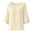 thumbnail image 6 of HAiming Cotton Linen Tops for Women Summer Tiered Short Sleeve Tee Loose Casual Comfy Solid Color Scoop Neck Shirts Outwear Tops, 6 of 7