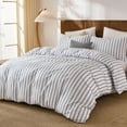 thumbnail image 3 of Brown Striped Duvet Cover Set Queen Size, 100% Natural Cotton Linen Like Duvet Cover Set with Zipper Closure & 8 Corner Ties, Brown Khaki Soft Reversible Bedding for All Seasons, 3 of 12