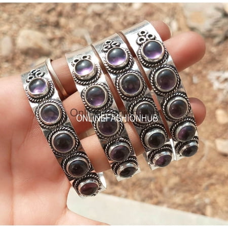 Amethyst Gemstone 925 Sterling Silver Plated HandmadeBangle 5 pcs