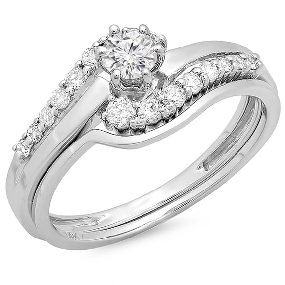 Dazzlingrock Collection 0.55 Carat (ctw) 18K Round Diamond Twisted Style Bridal Engagement Ring Set 1/2 CT, White Gold, Size 4