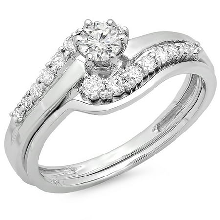 - Dazzlingrock Collection 0.55 Carat (ctw) 18K Round Diamond Twisted Style Bridal Engagement Ring Set 1/2 CT, White Gold, Size 4