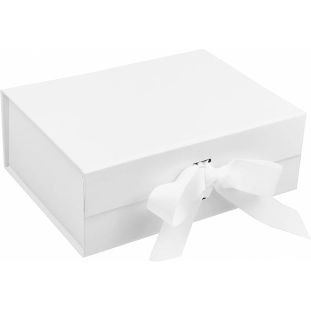 Plegable Magnética Caja de Regalo con Cinta, Cajas de Cartulina para Boda, Embalaje, Regalo, Cumpleaños, Navidad, Fiesta (Blanco, 23x17x7cm)