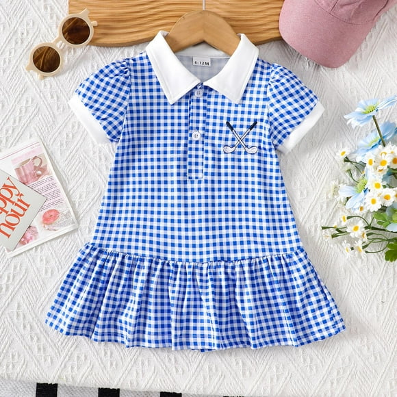 Robes pour Fillettes Manches Courtes Ligne A à Volants Robe de Princesse Robe à Carreaux pour Filles Robe Tutu