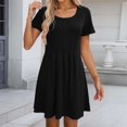 thumbnail image 4 of Tshirt Dress Women Summer Short Sleeve Round Neck A Line Front Pleated Casual Mini Dresses T Shirt Dresses for Women, 4 of 6