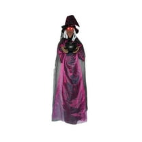 BinKFF Life Size Hanging Talking Witch - Animated Halloween Witch with Sound Activation and Red Eyes for Outdoor & Indoor Decor - Flying Animatronic Witch for Halloween Decorations