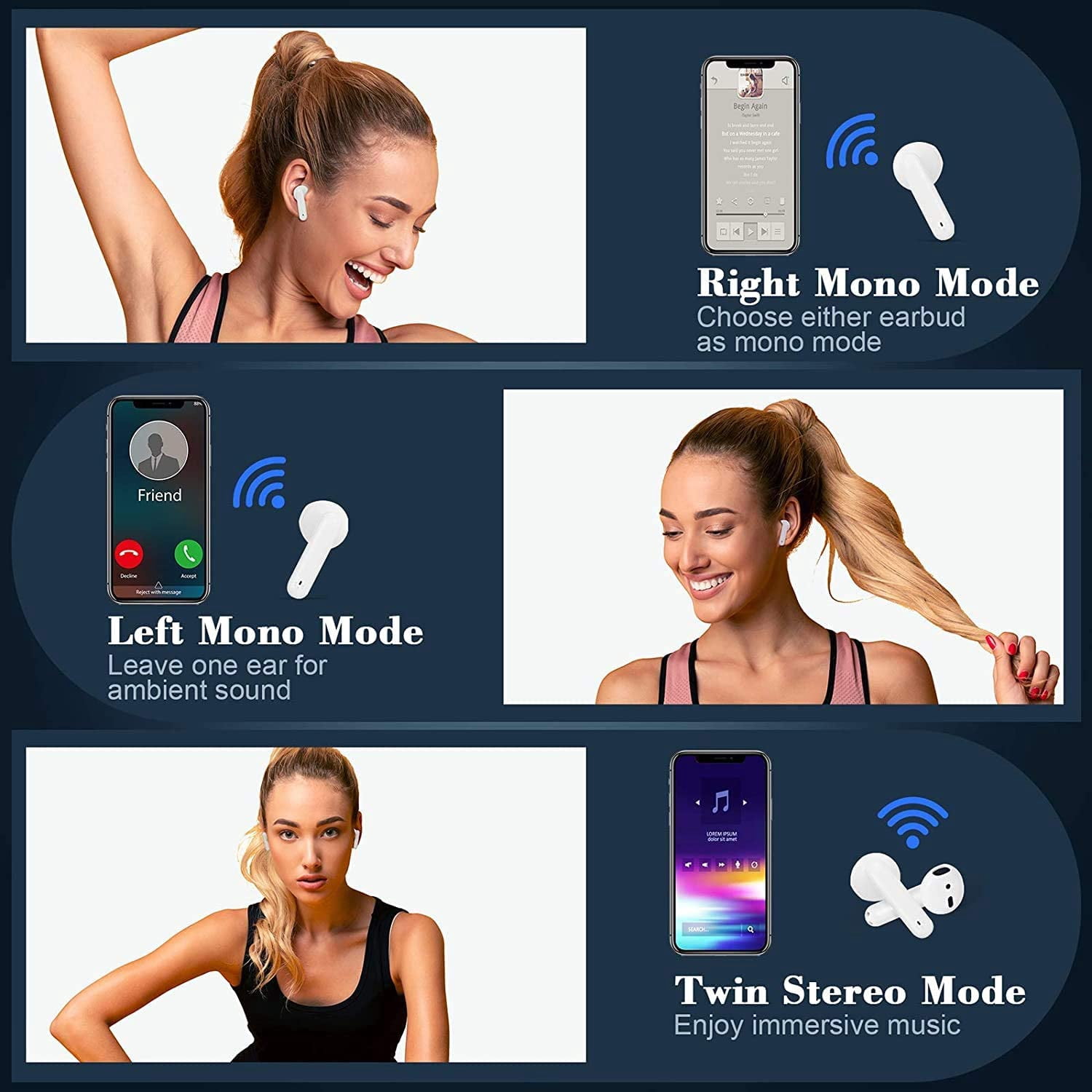 Wireless Earbuds Bluetooth 5.2 Headphones IPX7 Waterproof Earbuds with 24Hrs Mini Charging Case, 3D Stereo Headsets in-Ear Built in Mic Headset for iPhone/Samsung/Android/Airpods,White
