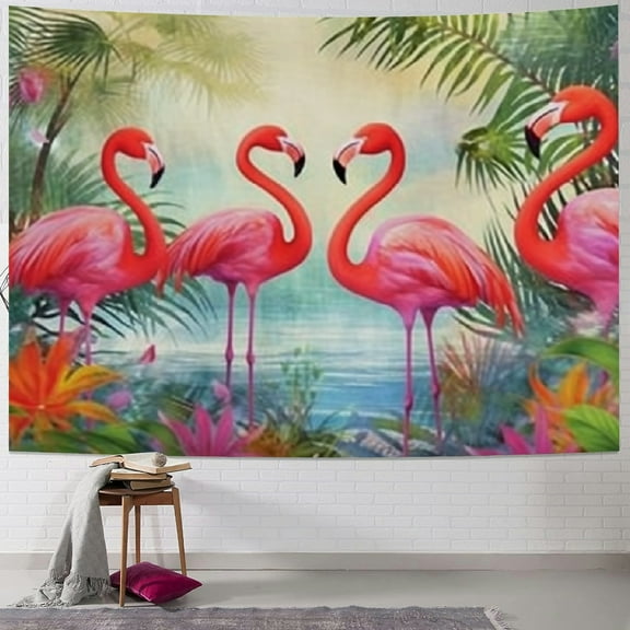 BCIIG Flamingos Palm Trees Tropical Tapestry Wall Hanging Art 40x30inch