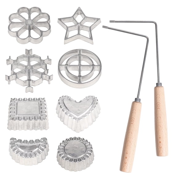 Corlekala 10Pcs Rosette Maker Set, Waffle Rosette Cookie Molds with 2 Handles, 8 Shapes Cast Aluminum Rosette Iron, Swedish Rosette Timbale Molds for Mexican Bunuelos and Deep Fried Pastries
