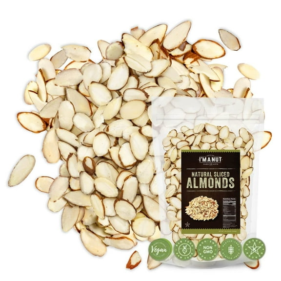 Premium Raw Unsalted Sliced Almonds 16oz (1 lb) Batch Tested Gluten & Peanut Free | Non-GMO | No PPO | Unblanched for Maximum Nutrition & Flavor Kosher I'M A NUT