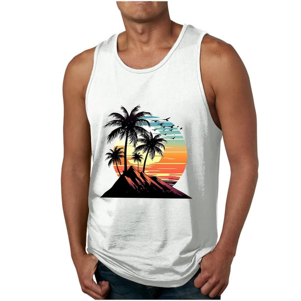 Camisetas de Tanque de los Hombres Tanque de los Hombres Incolor Gradiente de Impresión Cuello Redondo Correa Delgada Fuga Atrás Regular Casual Deportes Blusas de Tanque