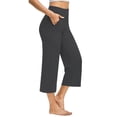 thumbnail image 4 of Capri Pants for Women Wide Leg High Waist Yoga Sweatpants with Pockets Causal Loose Pull On Lounge Pants Dark Gray M, 4 of 6