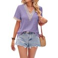 thumbnail image 2 of Lucakuins - Camisetas informales de verano para mujer, manga corta, cuello en V, color de contraste, camisetas holgadas Lucakuins  moda, 2 of 8