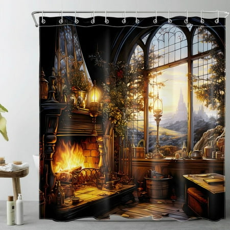 Christmas Fireplace Shower Curtain Set: Transform Your Bathroom into a Magical Winter Wonderland