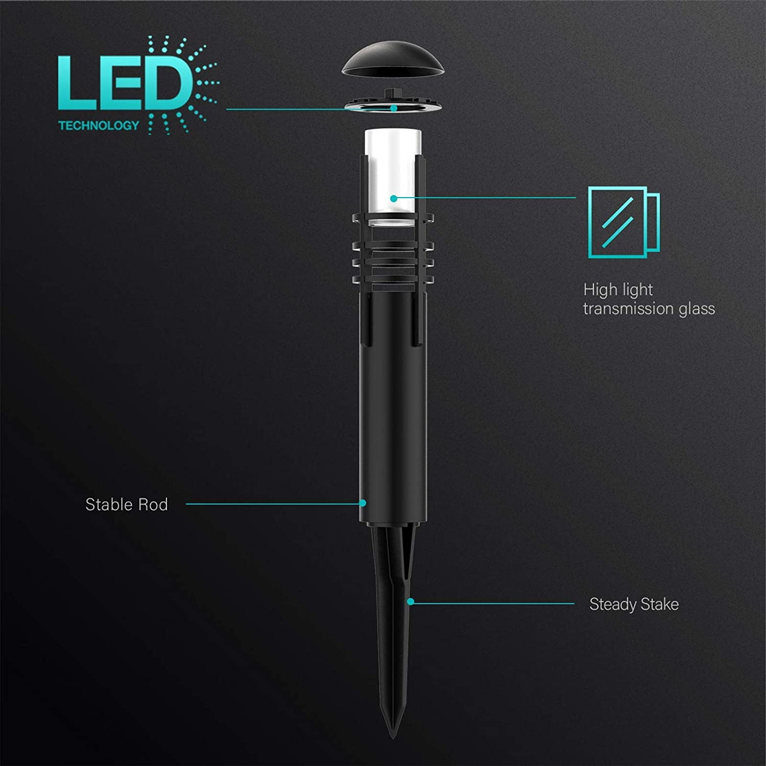 Malibu 1.1 Watt LED Pathway Light Low Voltage Aged Iron Bollard for Outdoor Landscape Lawn Garden 8 Pack