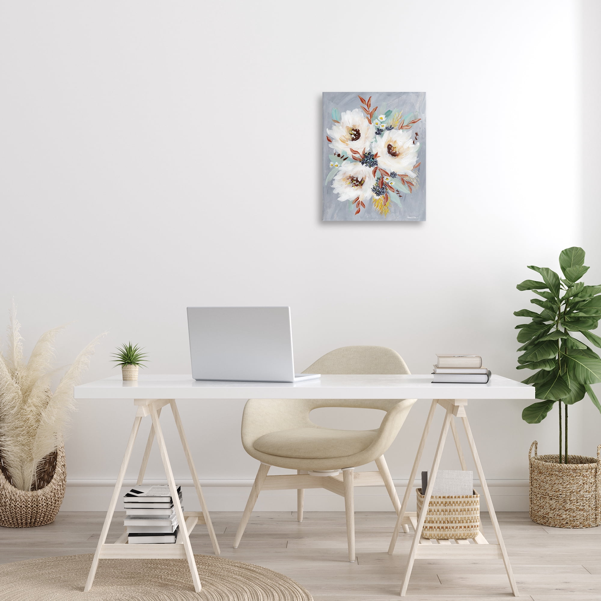 Stupell Industries White Flowers Trio Botanical & Floral Painting Gallery Wrapped Canvas Art Print Wall Art, 16 x 20