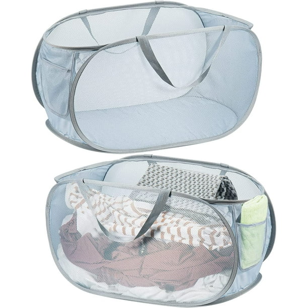 2 Pieces Foldable Laundry Basket Popup Mesh Laundry Hamper Large