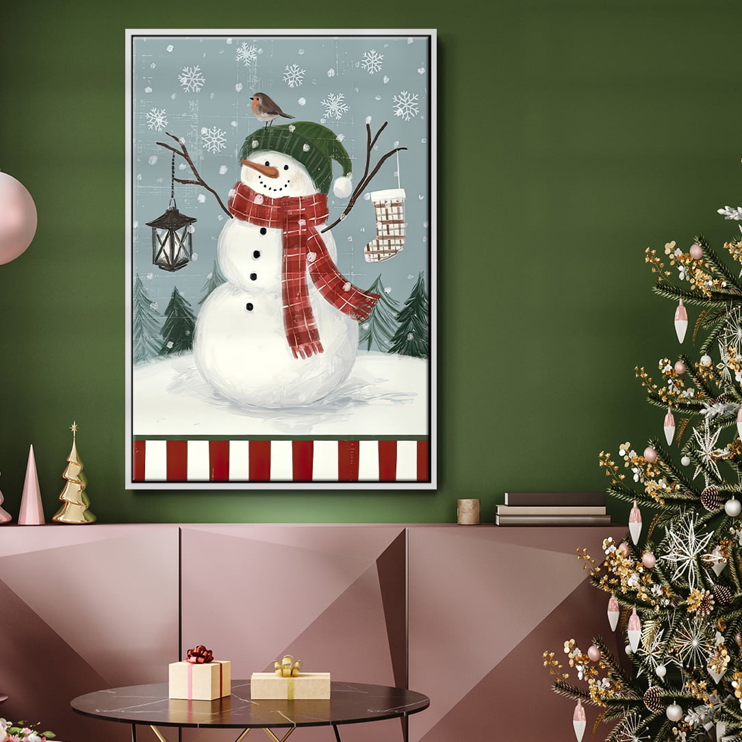 Jolly Snowman Collection B - Framed Gallery Wrapped Holiday Canvas - 25 x 37 - White Frame