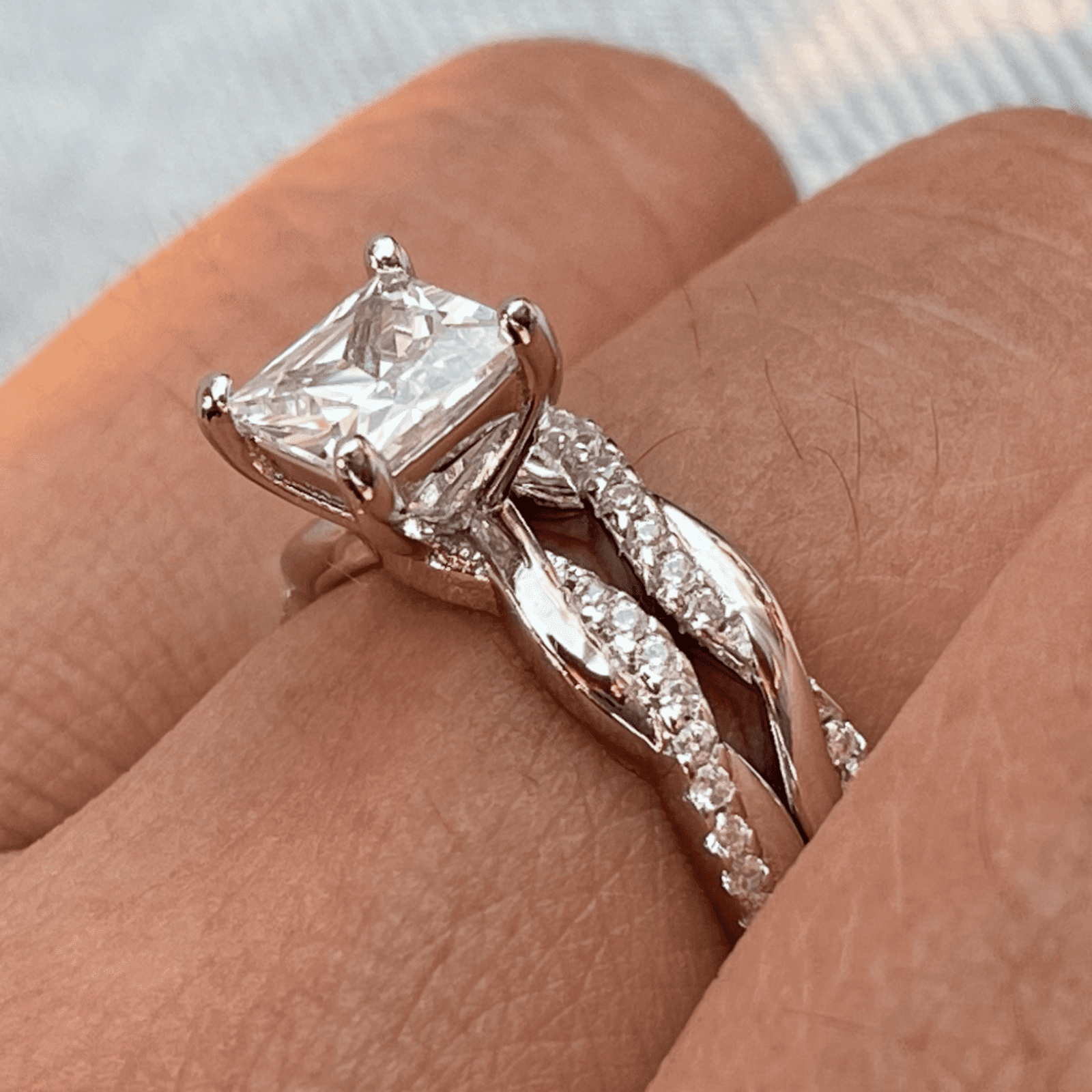SFTING Engagement Rings for Woman 925 Sterling Silver Wedding Woman Rings 5A CZ Princess Cut Size 8