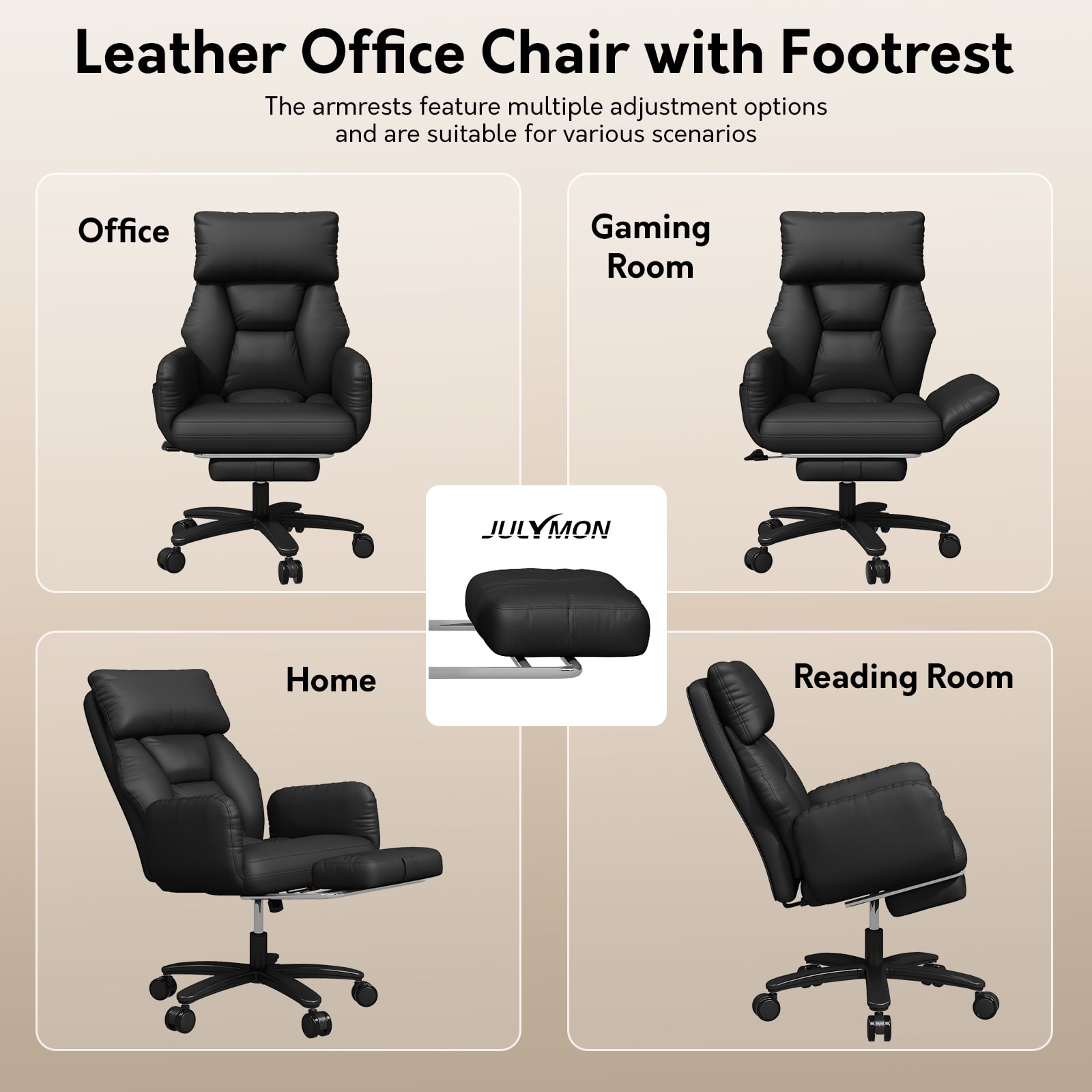 iooHug Criss Cross Office Chair, Big and Tall 500lbs High Back Faux Leather Desk Chair with Footrest, Wide Seat Cross-Legged Reclining Chair with Reversible Armrests and Lumbar Support, Black