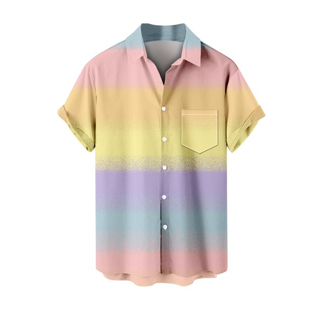 Prolriy Easter Shirts for Men, Men's Easter Rabbit Pattern Short Sleeved Pocket Shirt Mens Shirts Yellow S