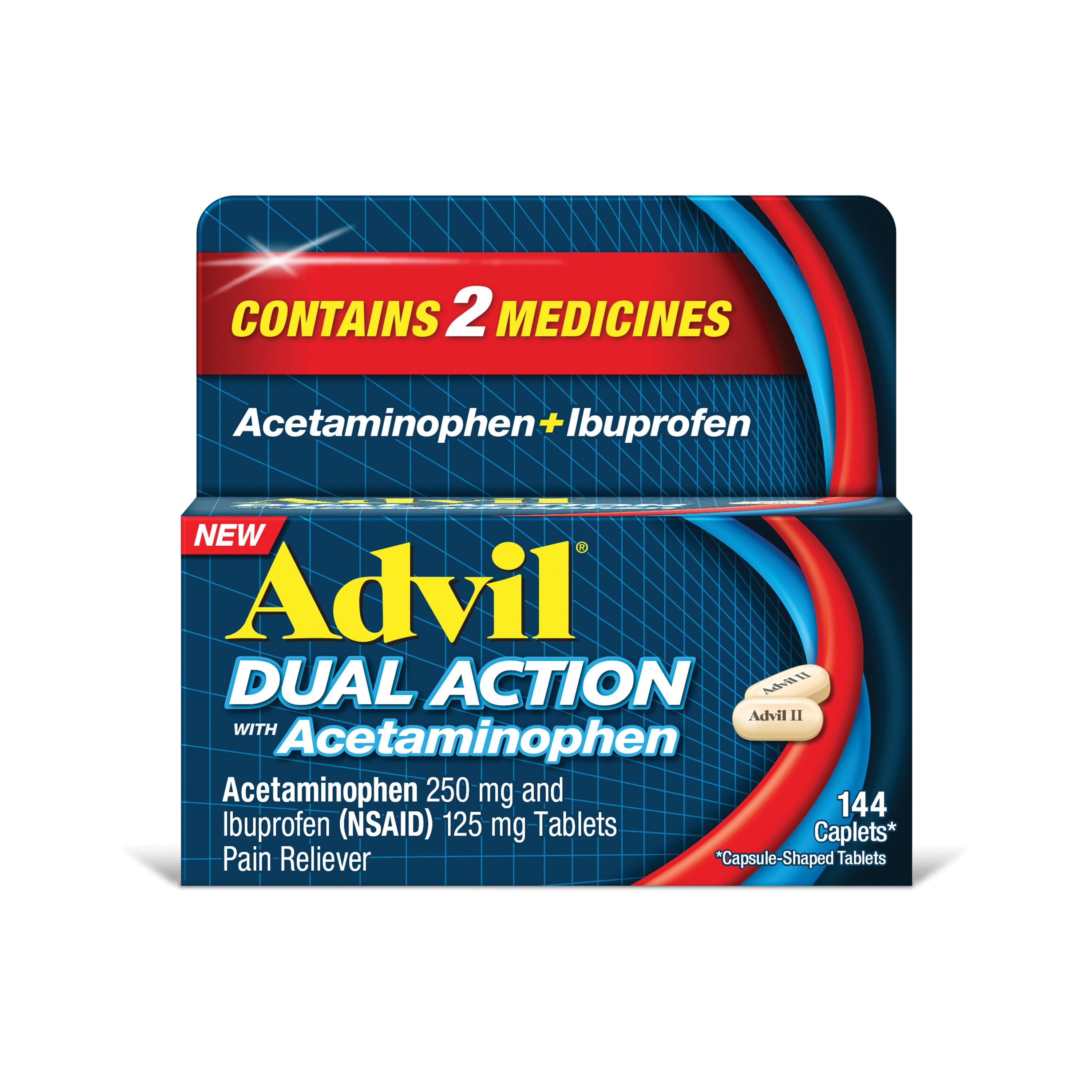 Advil Dual Action Coated Caplets With Acetaminophen 250 Mg Ibuprofen