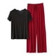 thumbnail image 1 of Conjunto de pijama de manga corta con cuello en V para mujer - Pantalones largos de poliéster y spandex, ropa de dormir ligera para verano, 1 of 4