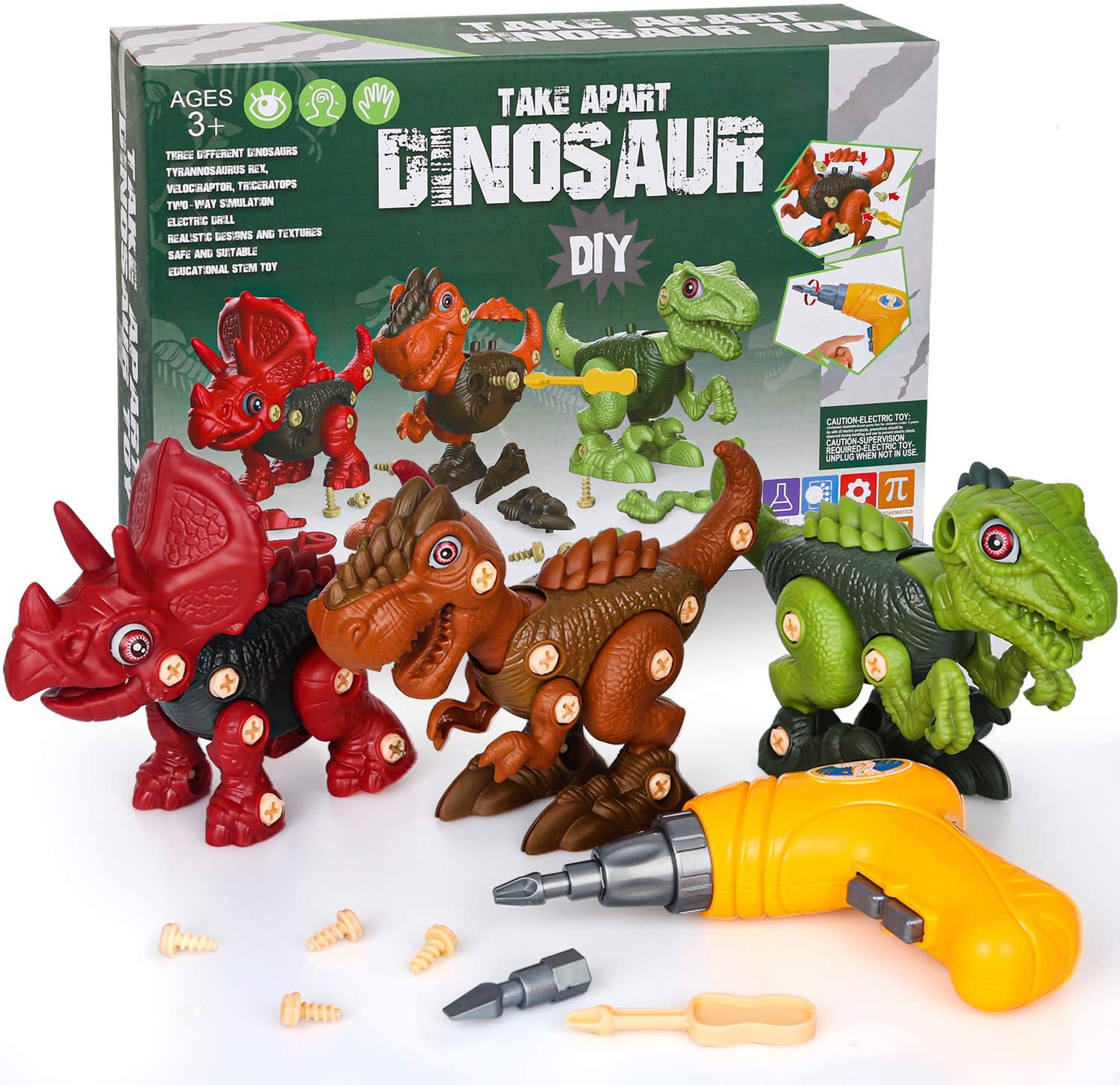 Years Old Boys and Girls BESOO Take Apart Dinosaur Toy with Electric Drill 2 Pack Dino Set Kids Learning Toys Include T-Rex and Velociraptor DIY,STEM Gift for Age 3 