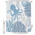thumbnail image 2 of Navy Blue Octopus Coastal Waterproof Fabric Shower Curtain,Nautical Coral Starfish Waterproof Fabric Shower Curtain for Bathroom Curtains Bathtubs Hotel Shower Curtains with 12 Hooks Stall 48x72in, 2 of 8