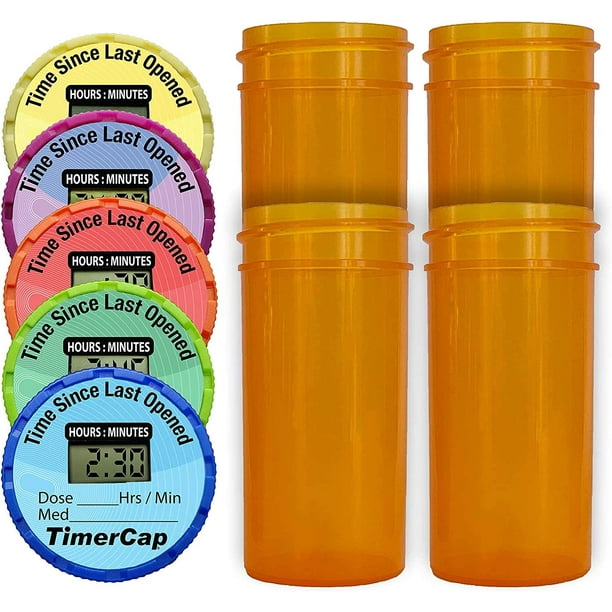 Timercap Automatically Displays Time Since Last Opened Built In Stopwatch Smart Pill Bottle Cap Medication Reminder Case Qty 4 1 8 Oz Amber Bottles Ez Twist Crc Walmart Com Walmart Com