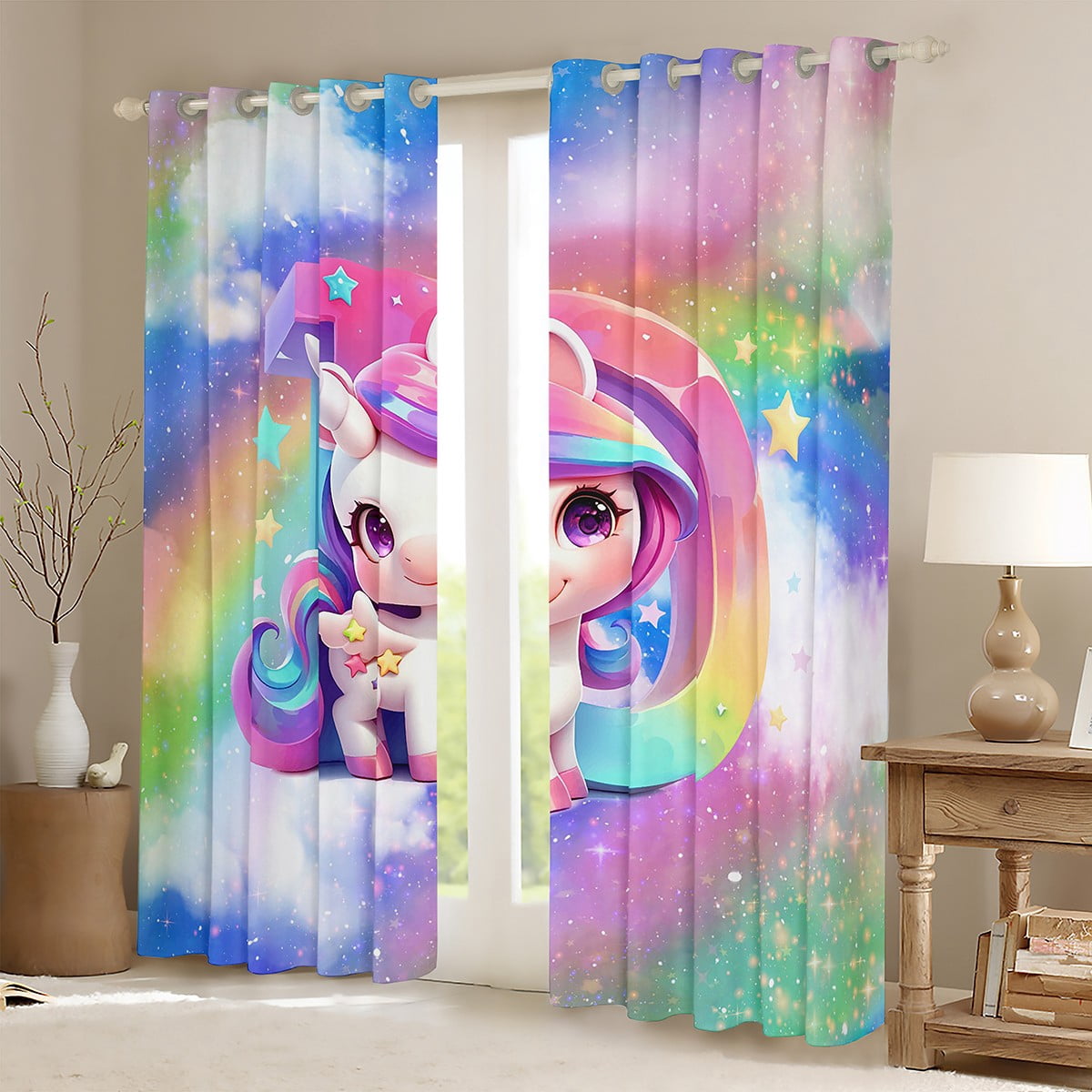 Erosebridal Initial A to Z Letter Curtains and Drapes (38x54), Monogrammed D 30%-50% Blackout Curtains for Bedroom, Unicorn Curtains for Living Room, Window Drapes Bedroom Decor