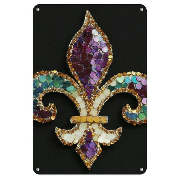 Sequin Mardi Pattern Gras-Fleur-De-Lis Vintage Tin Sign Painting Wall Metal Hanging Plaque Decoration for Home Bar