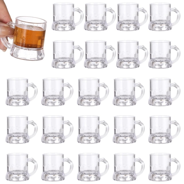 24 mini tazas de cerveza de plástico, vasos de chupito pequeños con asas, vasos de degustación de cerveza transparentes reutilizables para beber cerveza, vasos de jugo de whisky para fiestas, bodas