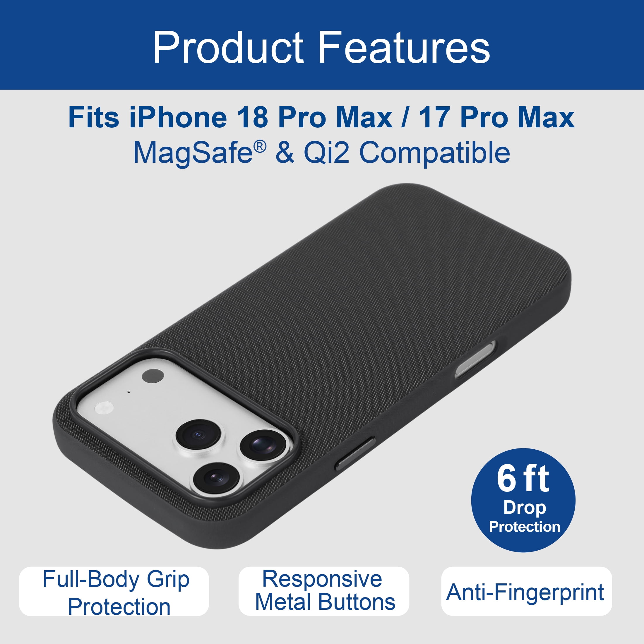 onn Woven Tech Case for Apple iPhone 18 Pro Max and iPhone 17 Pro Max, Black