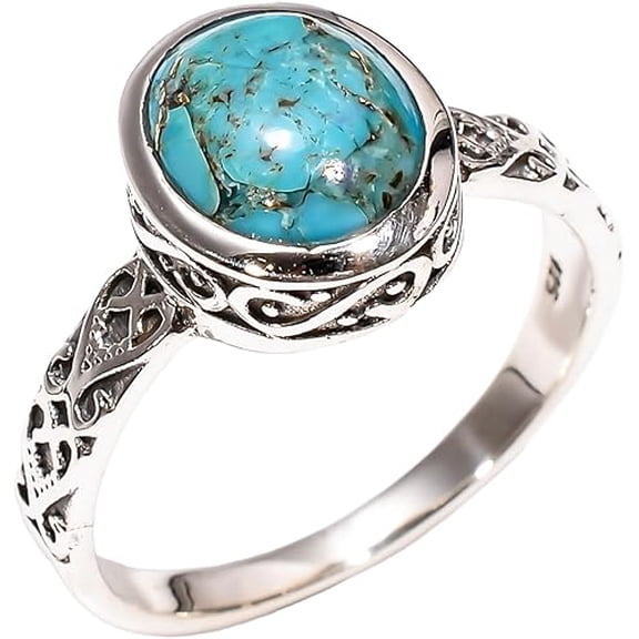 Blue Turquoise Ring 925 Sterling Silver Handmade Boho Rings Jewelry