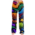 thumbnail image 4 of Pajama Pants Women Halloween Pumpkin Print Drawstring Stretchy Pjs Casual Bottoms, 4 of 6