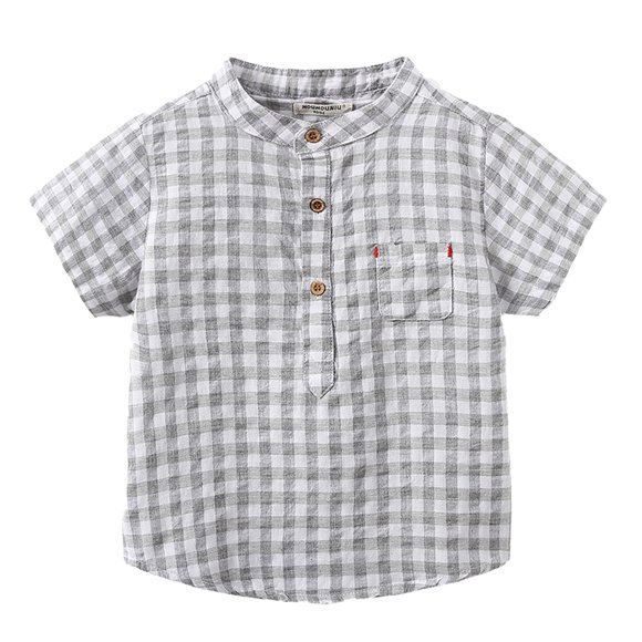 KYAIGUO 1-6T Boys Casual Plaid Shirt Short Sleeve Button down Plaid Shirts for Toddler Baby