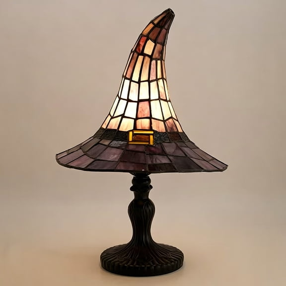 HAHUT Stained Glass Witch Hat Lamp, 11.8" Handcrafted Retro Resin Witch Night Light for Bedroom, Mantel, Bookshelf Halloween Party Decor