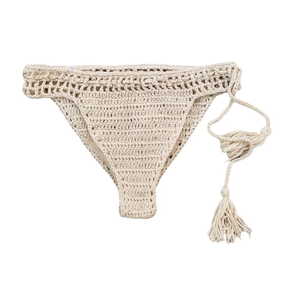 JIAYUE Womens Bohemian Swimwear Ladies Summer Hollow Crochet Bikini Briefs Solid Color Side Tie Bathing Suit Lined Knitted Beach Swim Bottoms