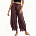 thumbnail image 6 of GEWSEY Women's Cropped Lace-Hem Pants High Waisted Drawstring Wide Leg Pants Casual Lightweight Trousers with Pockets (Brown, S), 6 of 6