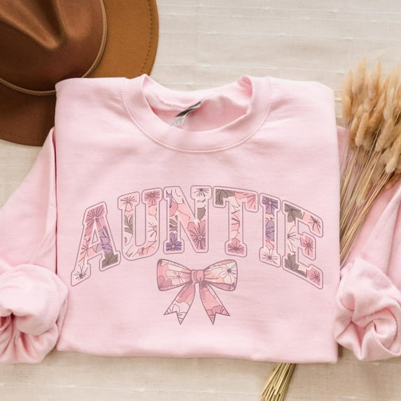 DOPASHIRT Auntie Shirt, Aunt Shirt, Auntie Gift, Aunt Pregnancy Announcement, Mothers Day Gift, Pink Floral Coquette Bow Cute Crewneck Unisex S-5XL Hot Trending Shirt, Vintage Birthday Gift